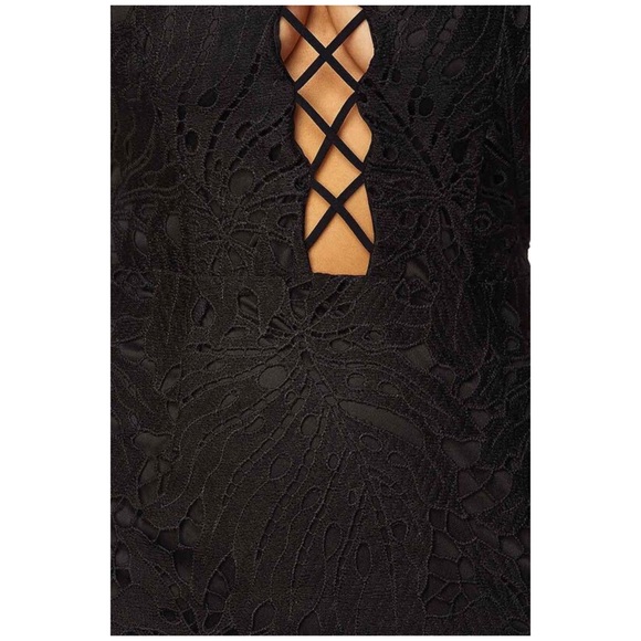 CLEARANCE Black Crochet Palm Midi Lace Cocktail Dress - Picture 3 of 3